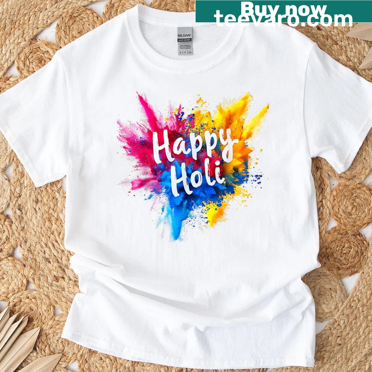 T-shirt for Holi festival featuring colorful graphics for men and kids. — on a men's t-shirt