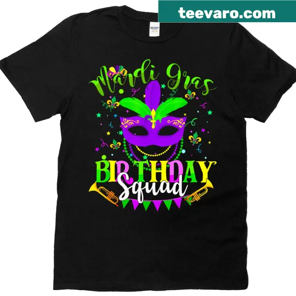 Kids t-shirt celebrating Mardi Gras with playful graphics for birthday fun.
