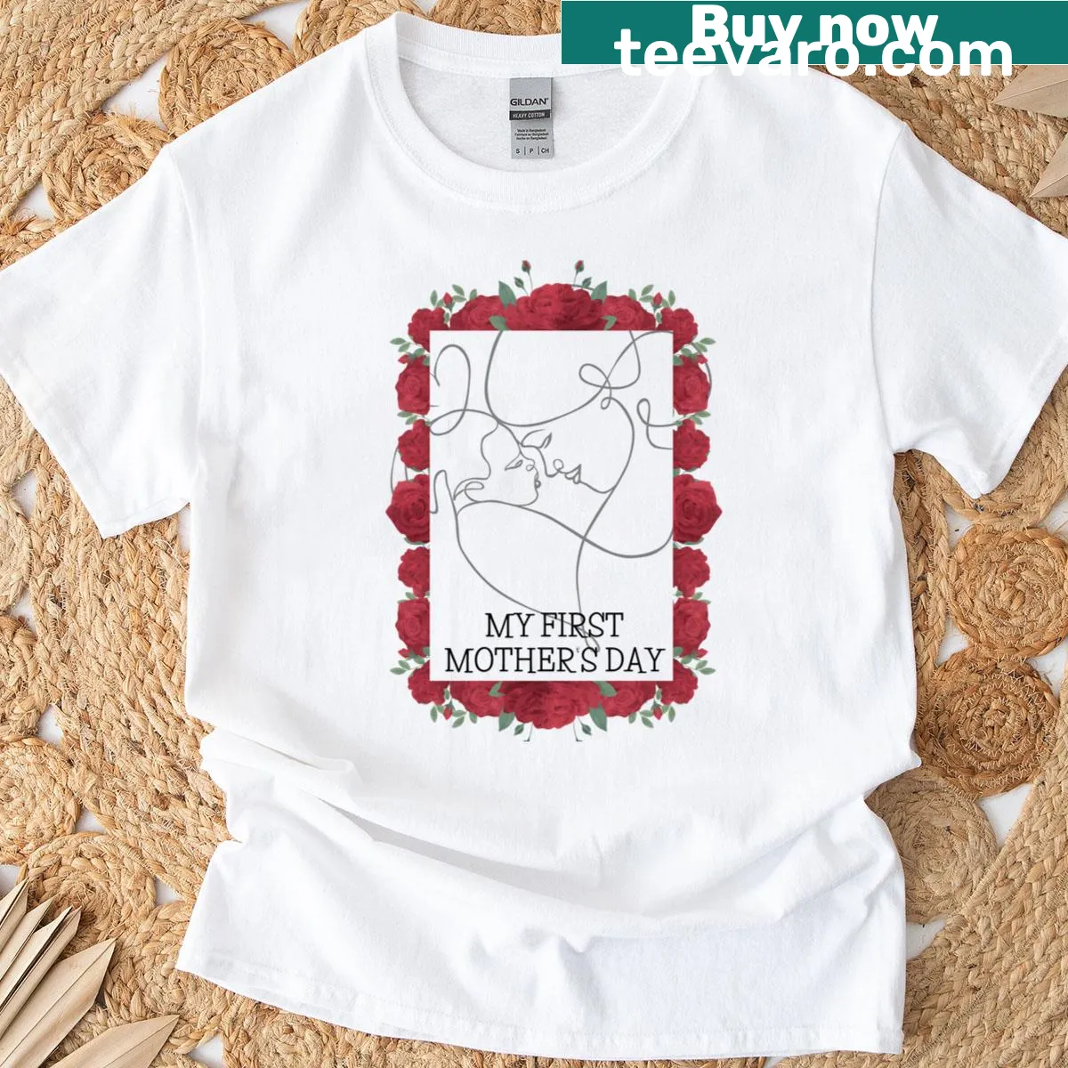 Sentimental T-shirt for new moms celebrating their first Mother's Day with floral design — on a men's t-shirt