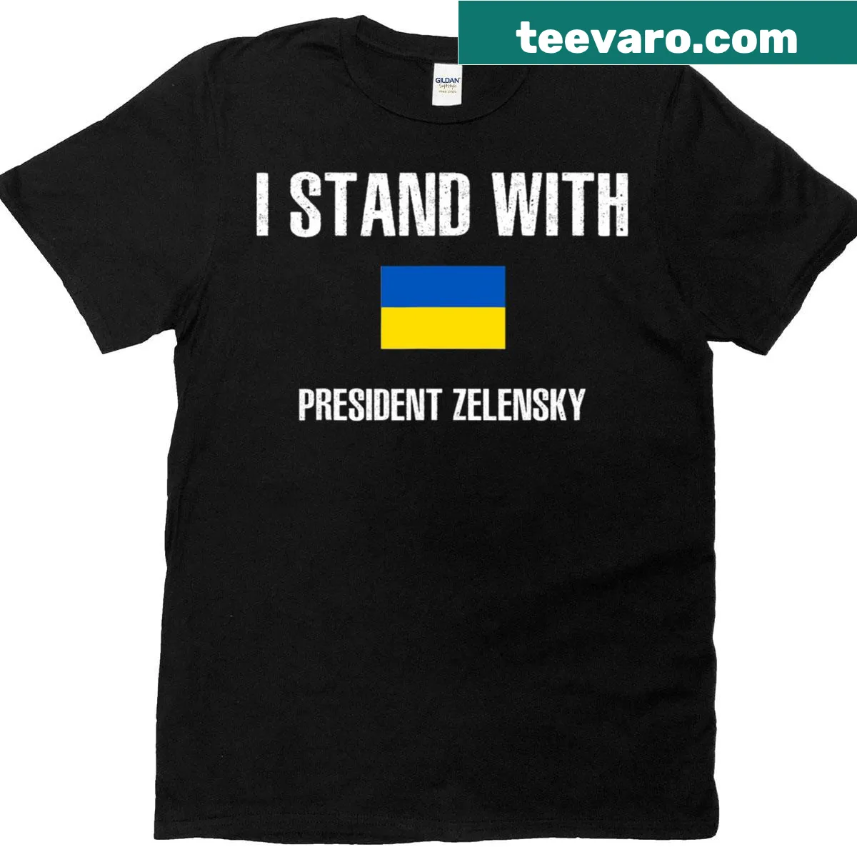 T-shirt with the phrase supporting Zelensky and the Ukraine flag — on a men's t-shirt