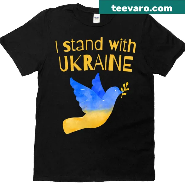 Kids' t-shirt with dove and 'I Stand With Ukraine' text