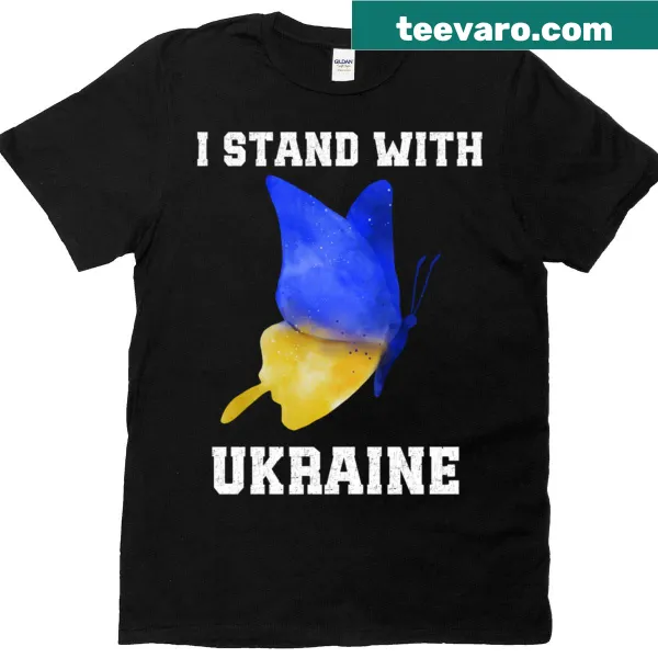 Butterfly graphic combined with the Ukrainian flag on a t-shirt