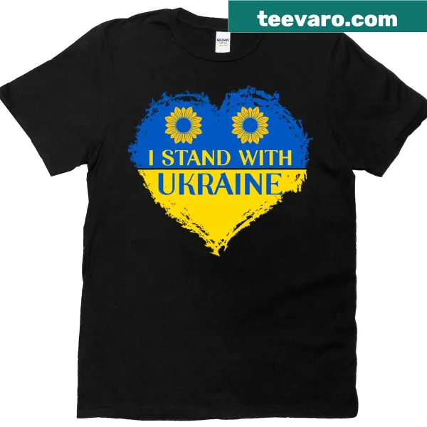 Heart design featuring sunflowers and the Ukrainian flag on a t-shirt