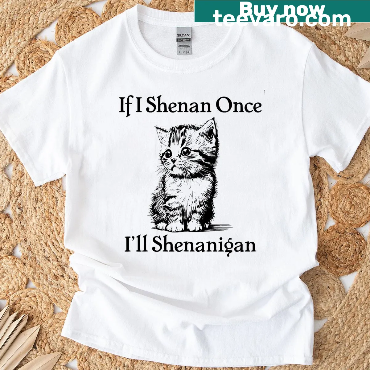 Cute cat graphic T-shirt with humorous pun for St. Patrick's Day — on a men's t-shirt