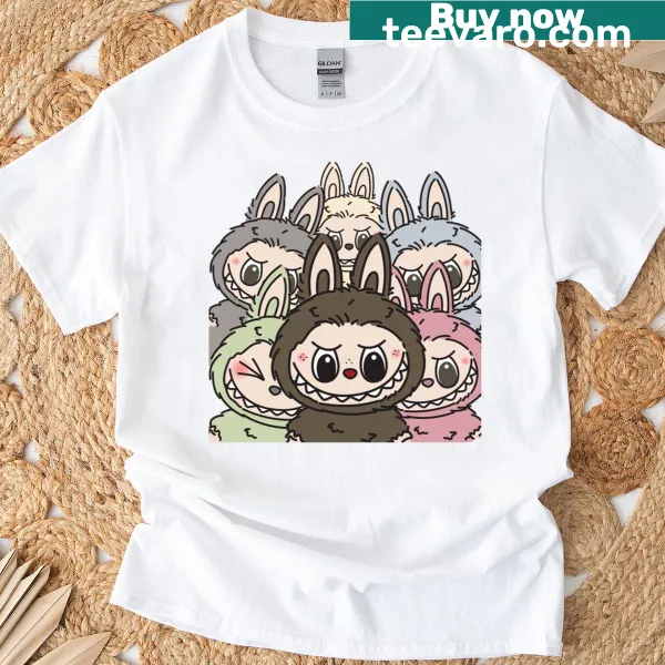 Cartoon T-shirt featuring playful Labubu monsters design