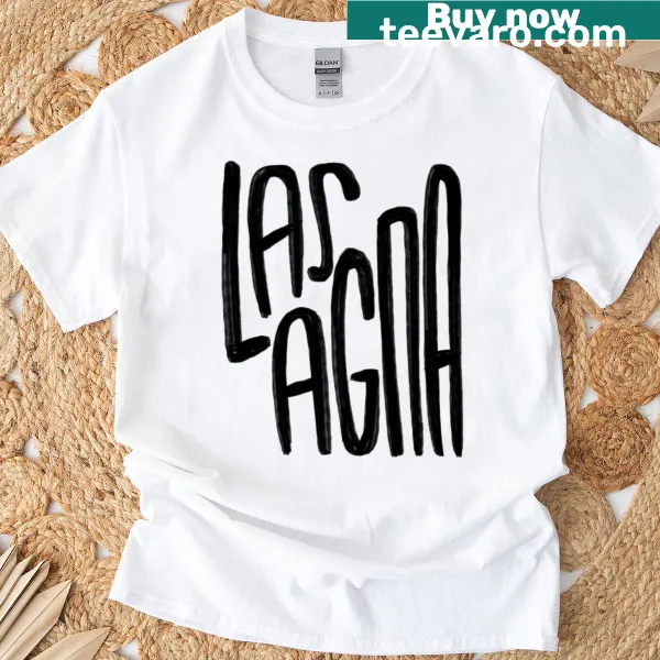 Fun T-shirt featuring 'Las Agna' text design celebrating lasagna