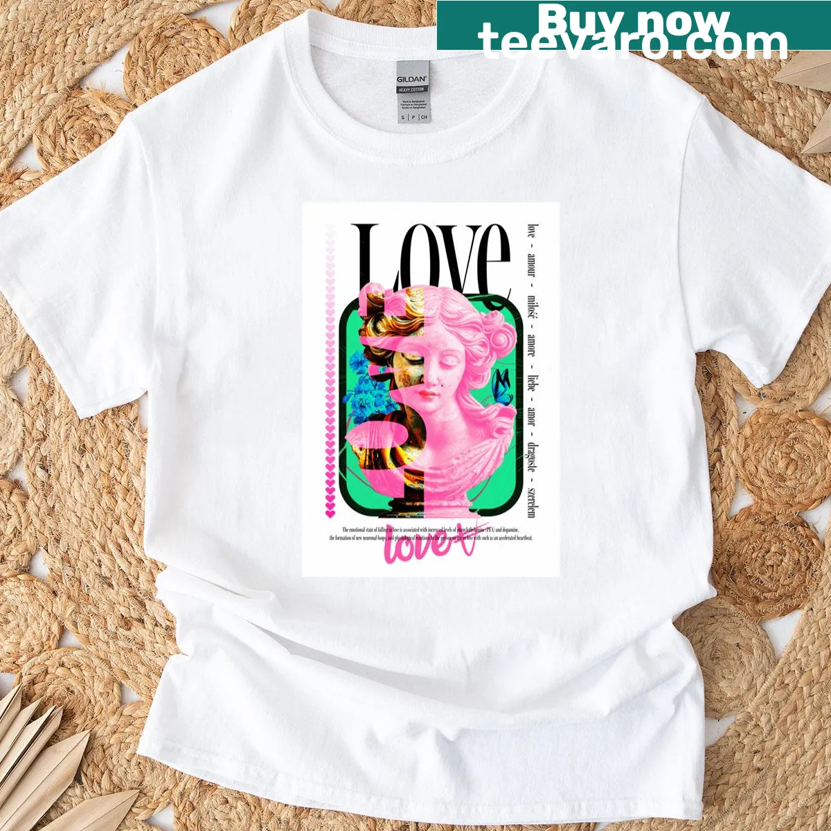 Vintage Love Statue graphic T-shirt featuring a classic design — on a men's t-shirt
