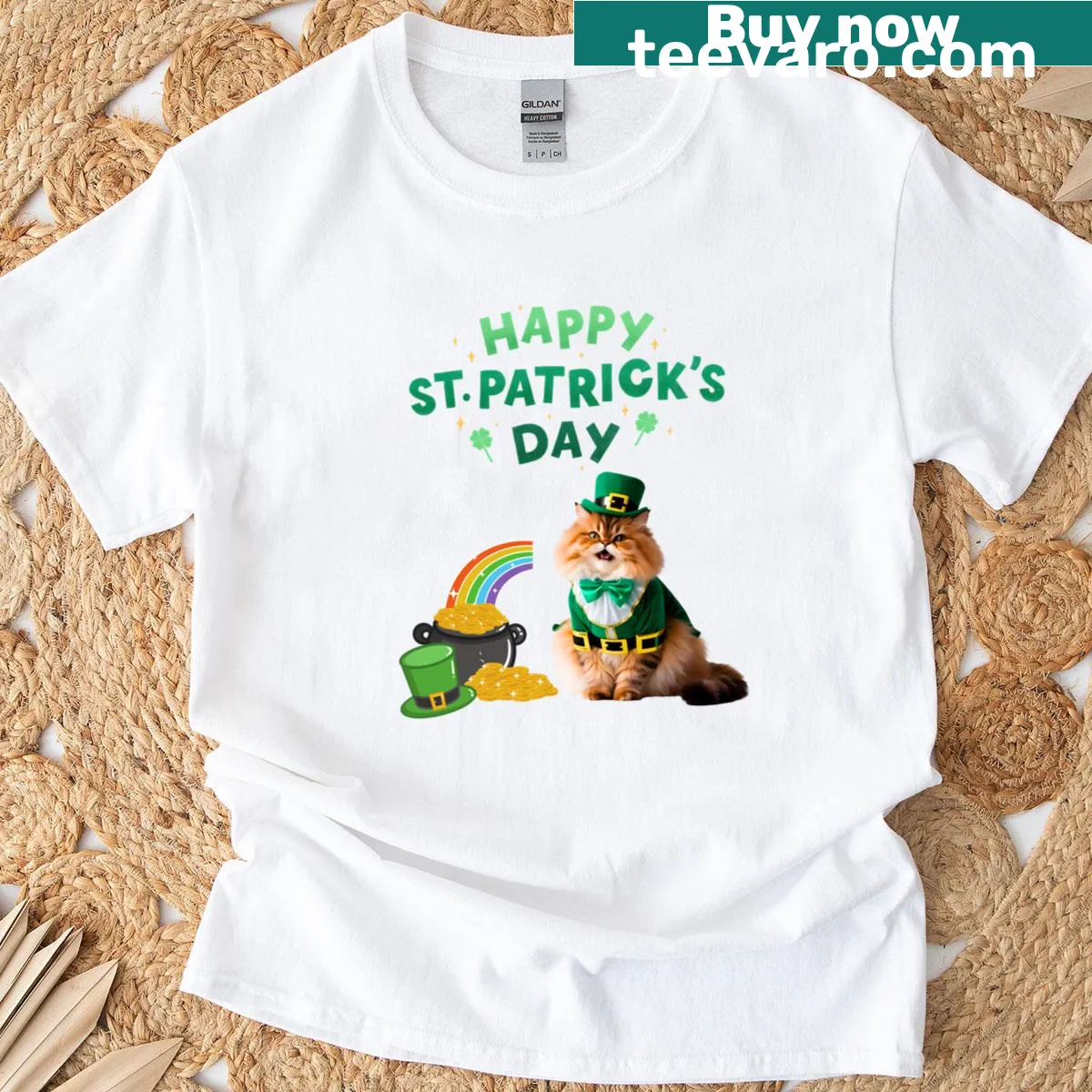 Adorable Persian cat leprechaun illustration for St. Patrick's Day — on a men's t-shirt