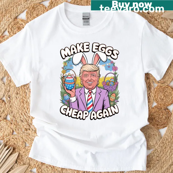 Funny egg hunt t-shirt with the phrase Make Eggs Cheap Again