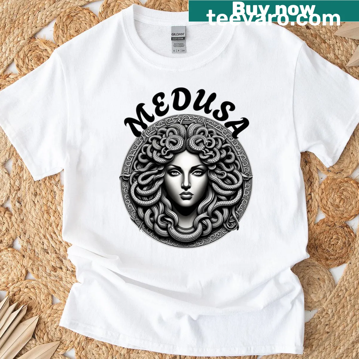 Artistic Medusa illustration t-shirt — on a men's t-shirt
