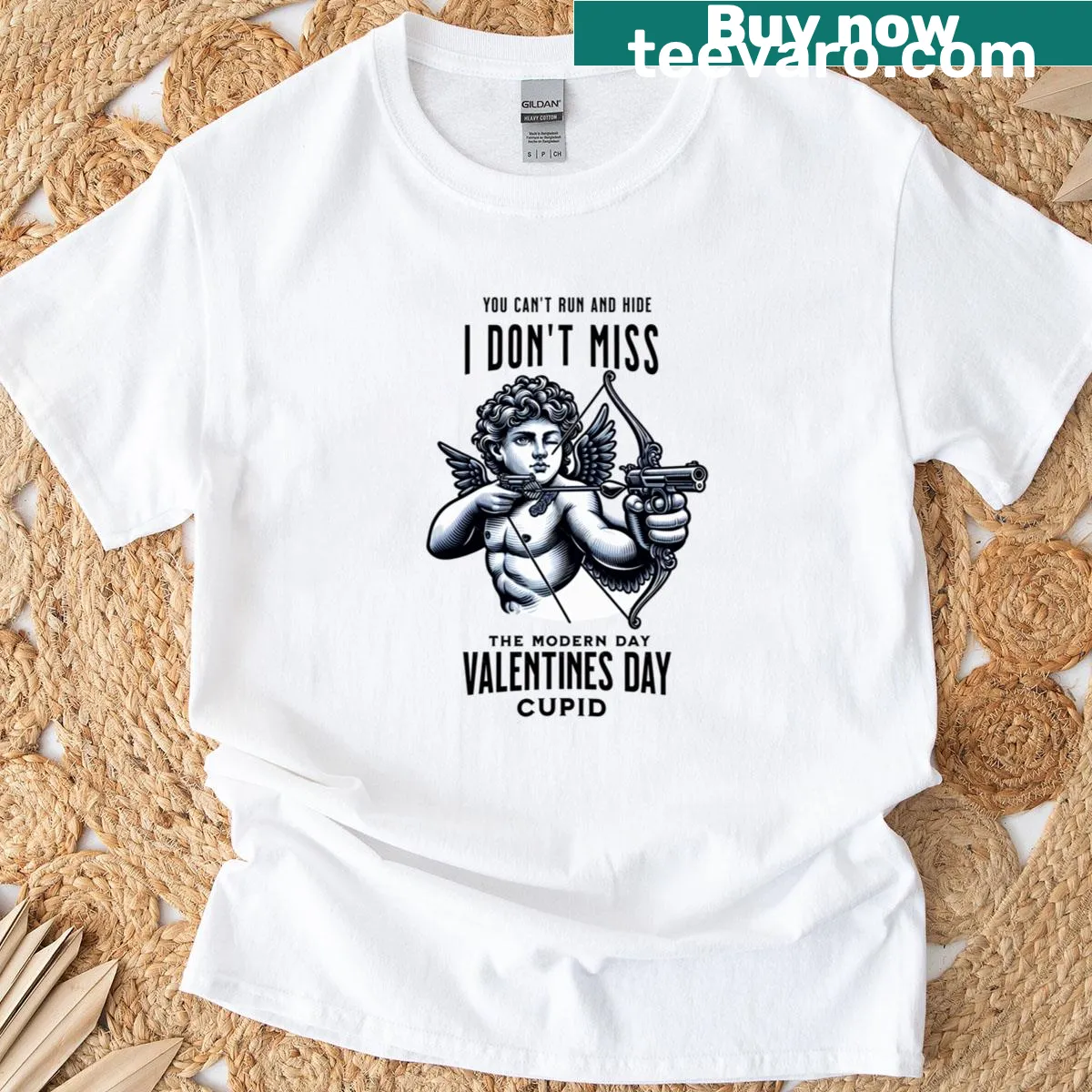 Illustration of Cupid with text I Don't Miss for Valentine's Day — on a men's t-shirt