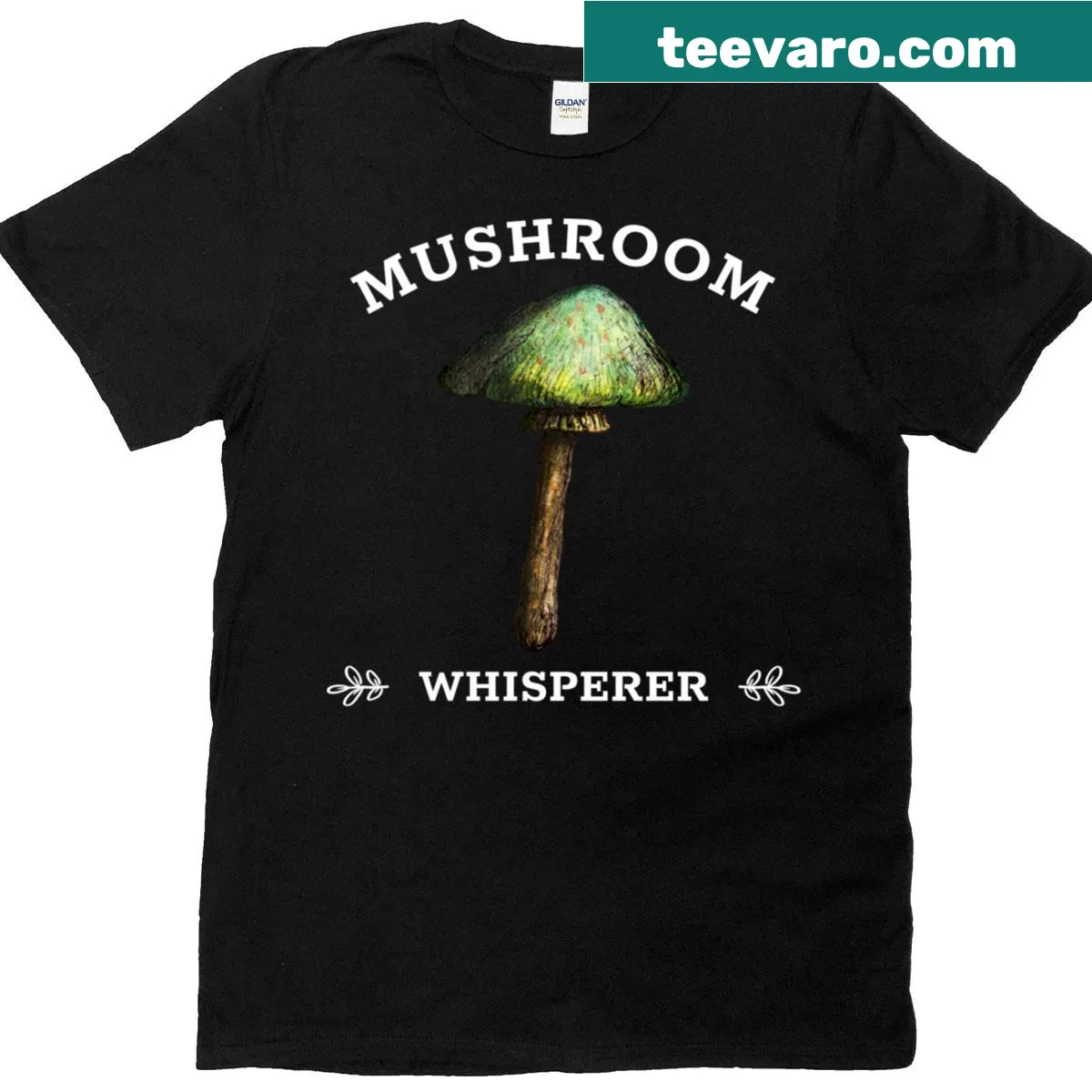 Illustration of a mushroom whisperer on a T-shirt — on a men's t-shirt