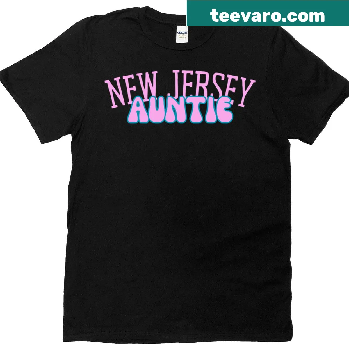T-shirt with 'New Jersey Auntie' in bold text — on a men's t-shirt