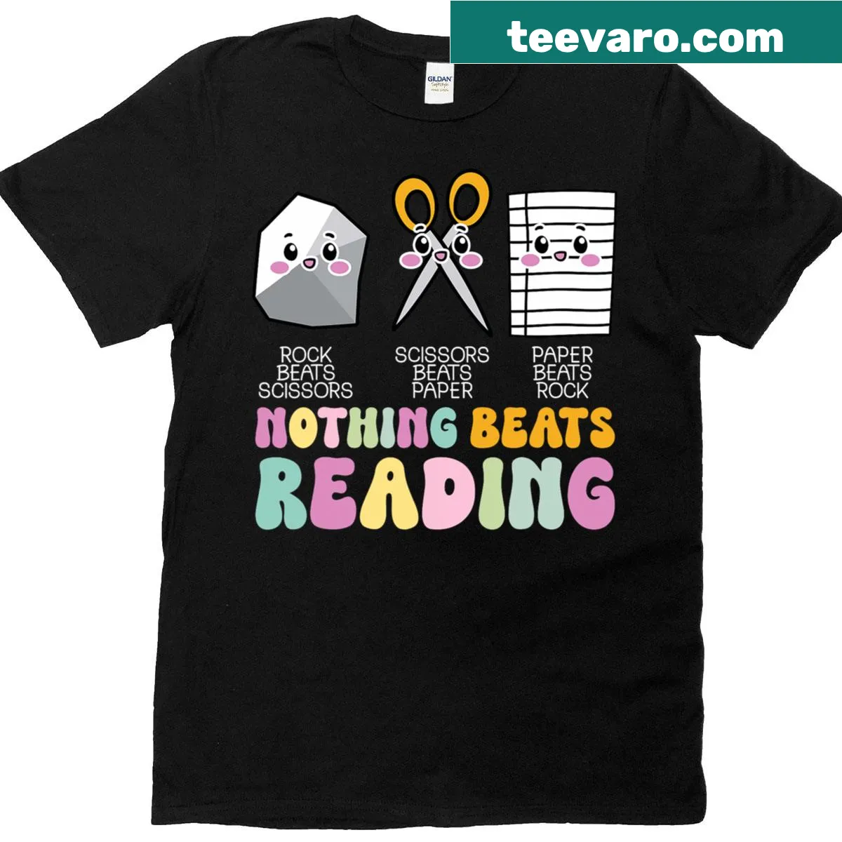 T-shirt with a humorous reading and rock-paper-scissors design — on a men's t-shirt