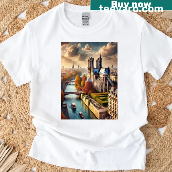Illustration of Notre Dame Cathedral on a T-shirt