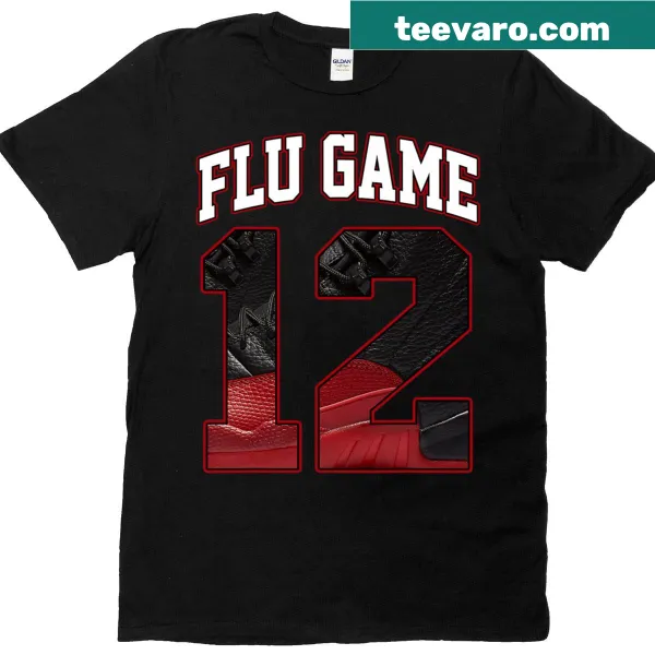Typography design that reads 'Number 12 Flu Game' on a T-shirt