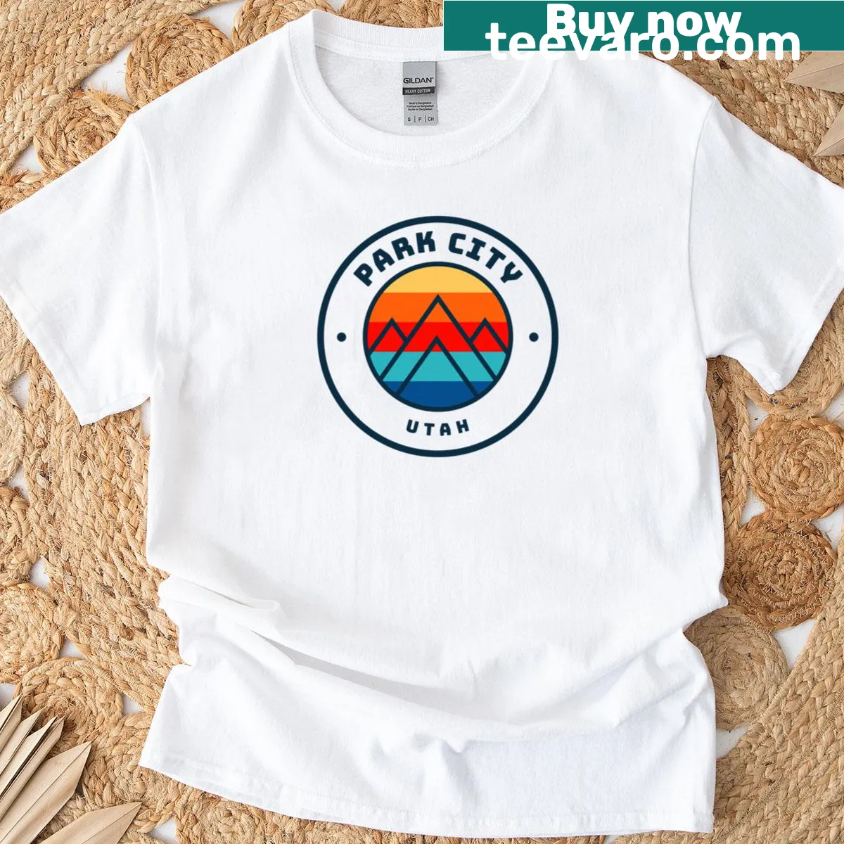 Cartoon dog mountain design from Park City, Utah on t-shirt — on a men's t-shirt