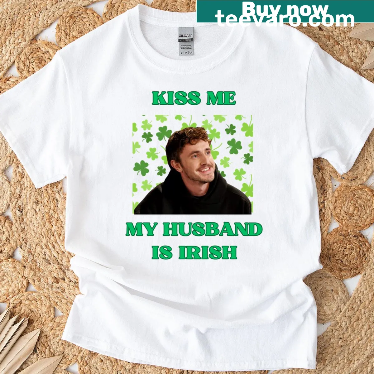 Funny 'Kiss Me' graphic t-shirt referencing Paul Mescal — on a men's t-shirt