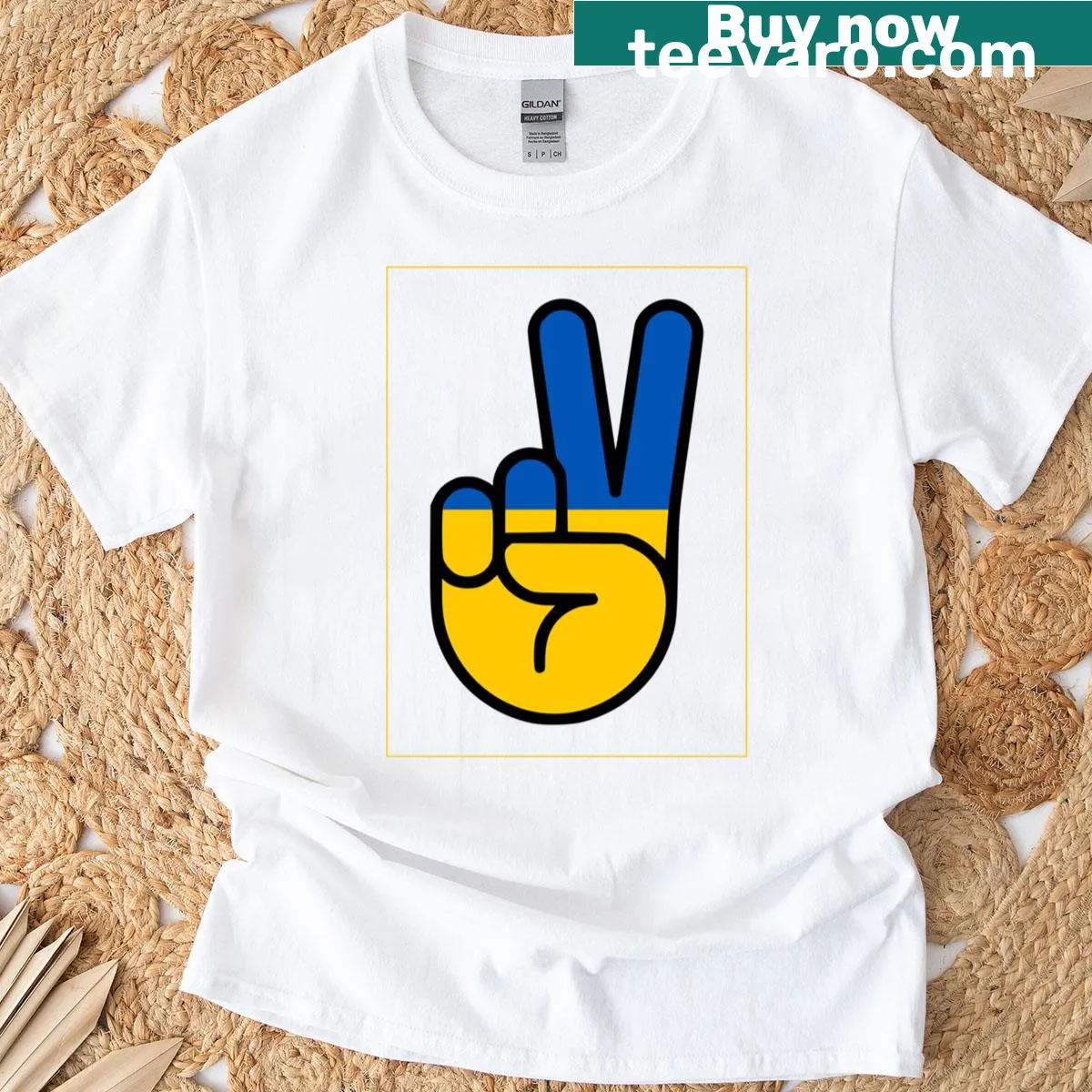 Solidarity peace sign graphic t-shirt for Ukraine — on a men's t-shirt
