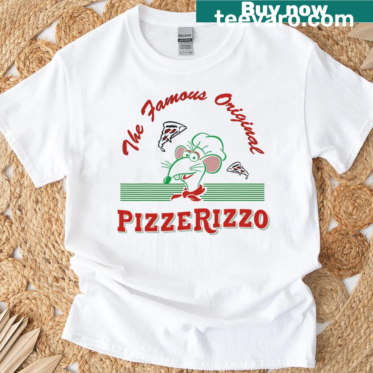 Vintage-style T-shirt with Pizzerizzo theme for pizza lovers — on a men's t-shirt