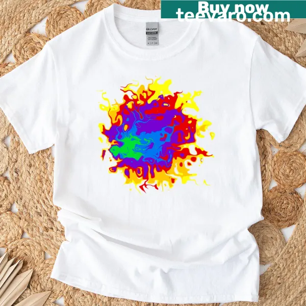 Rorschach test design in a rainbow spectrum on a t-shirt