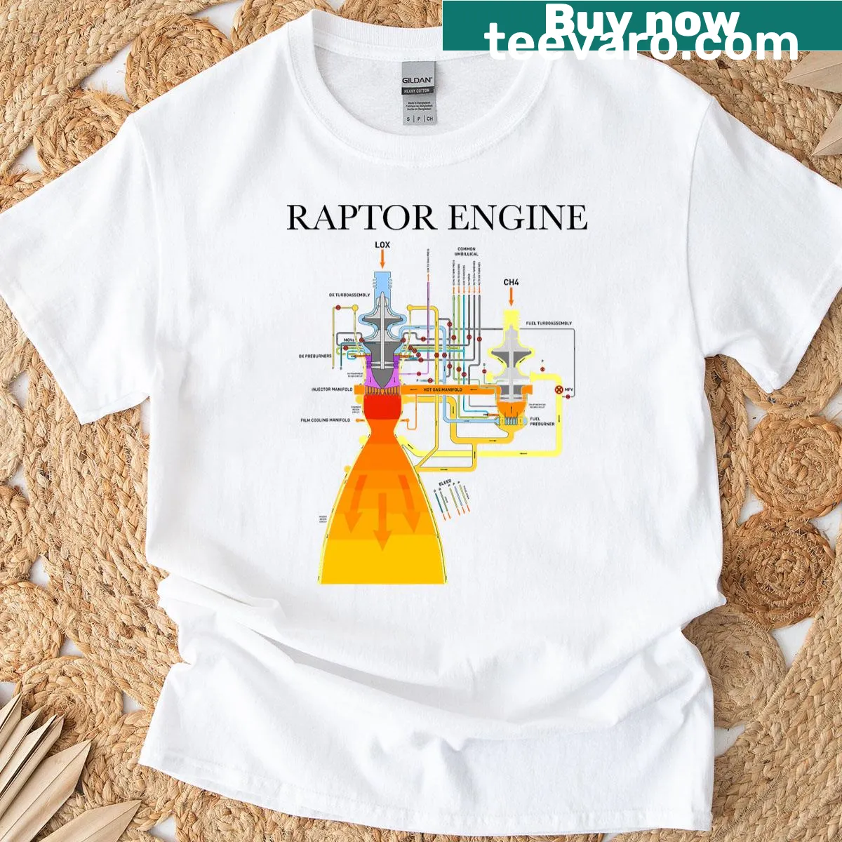 Illustration of a rocket engine on a t-shirt — on a men's t-shirt