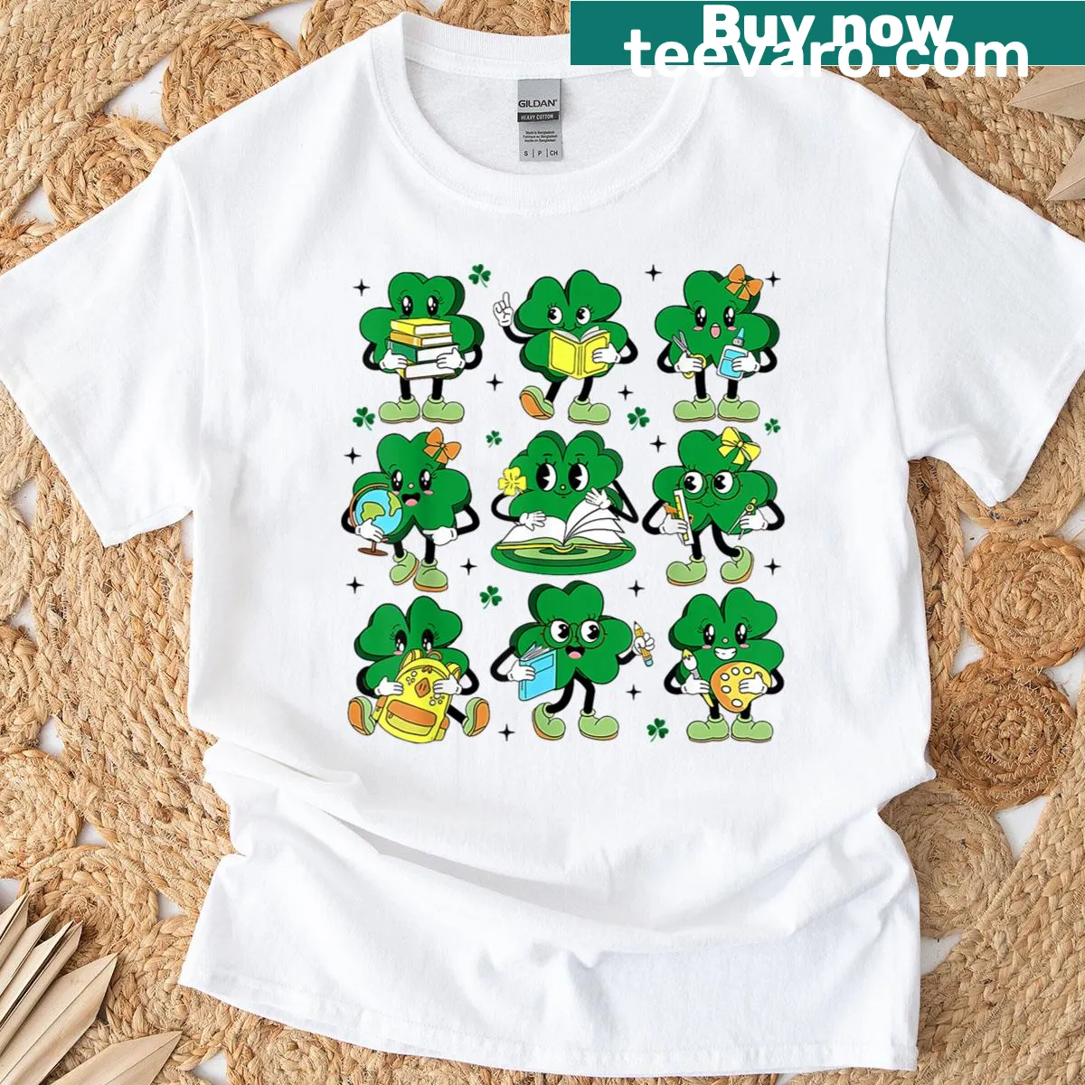 Shamrock design and reading text on St. Patrick's Day teacher t-shirt — on a men's t-shirt