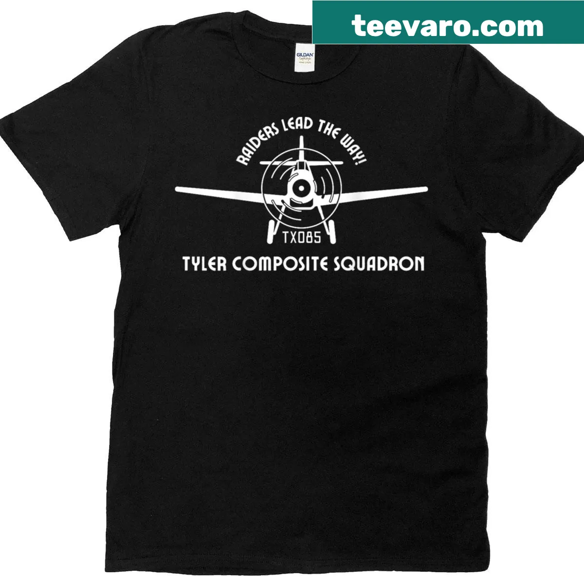 T-shirt featuring the Roberts Raiders emblem in badge style — on a men's t-shirt