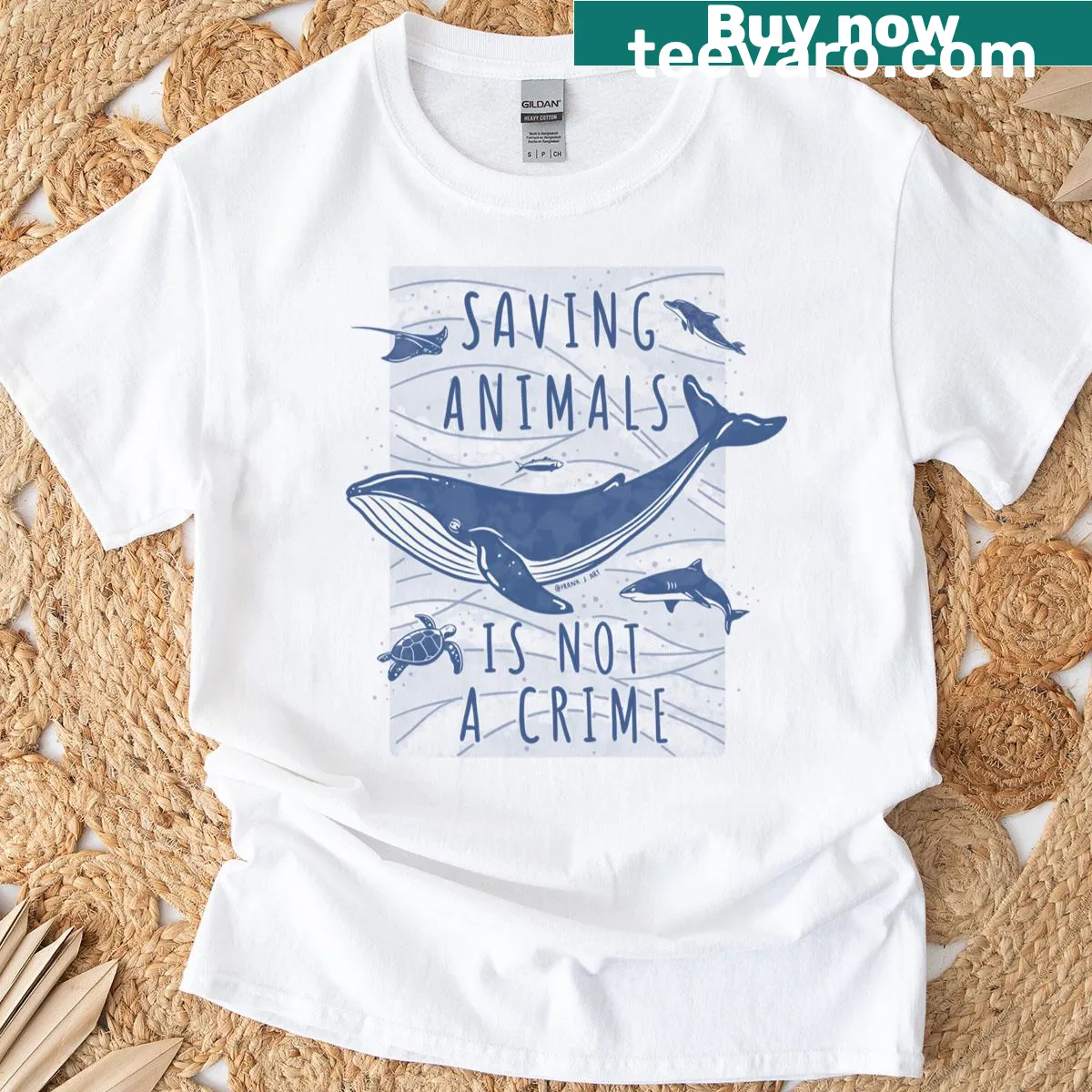 T-shirt with text 'Saving Animals Is Not A Crime' for animal rights advocates — on a men's t-shirt