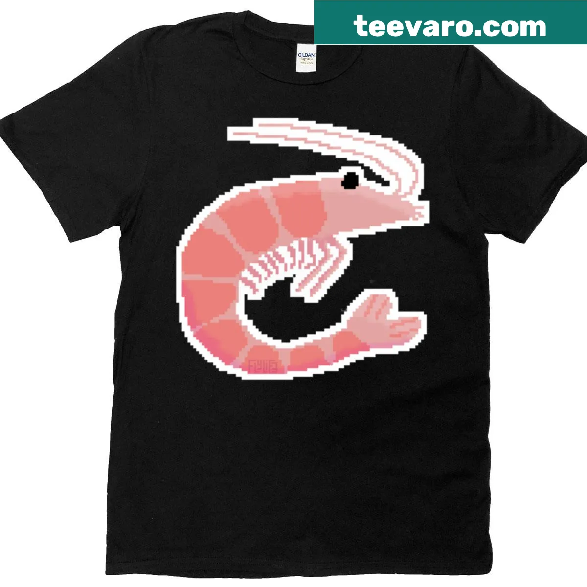 Illustration of shrimp in a big sea on a whimsical T-shirt — on a men's t-shirt