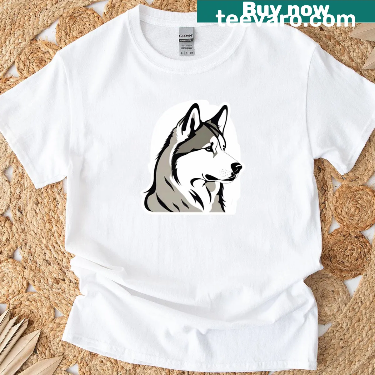 Detailed Husky face graphic on a T-shirt for dog lovers — on a men's t-shirt