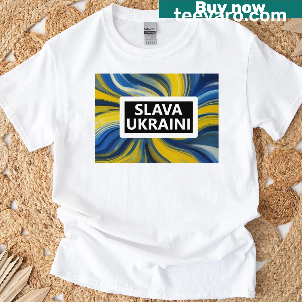 'Slava Ukraini 2' T-shirt featuring a prominent message of pride — on a men's t-shirt