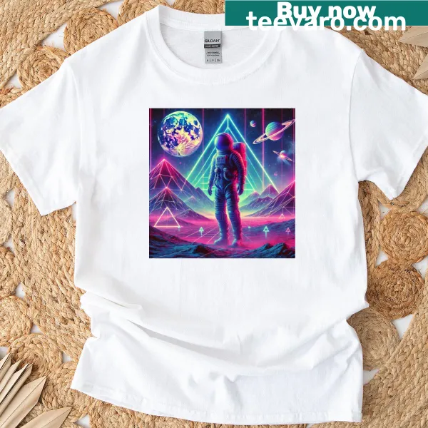 Whimsical 'Space 2' T-shirt featuring planets and stars illustrations