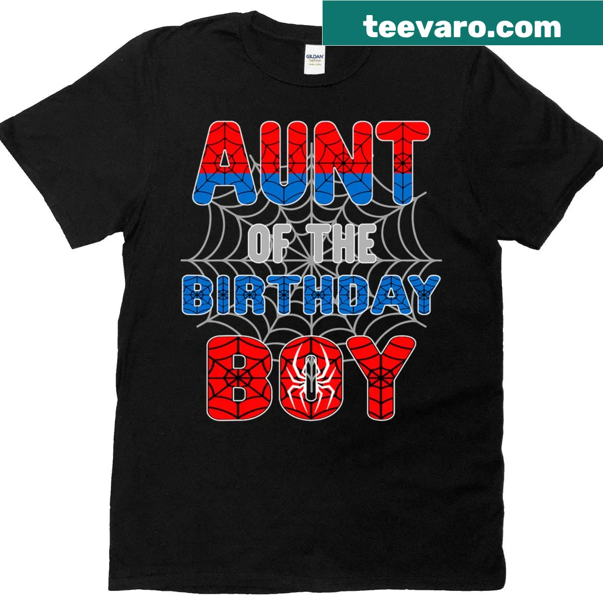 Birthday Party Aunt T-shirt with spider web design — on a men's t-shirt