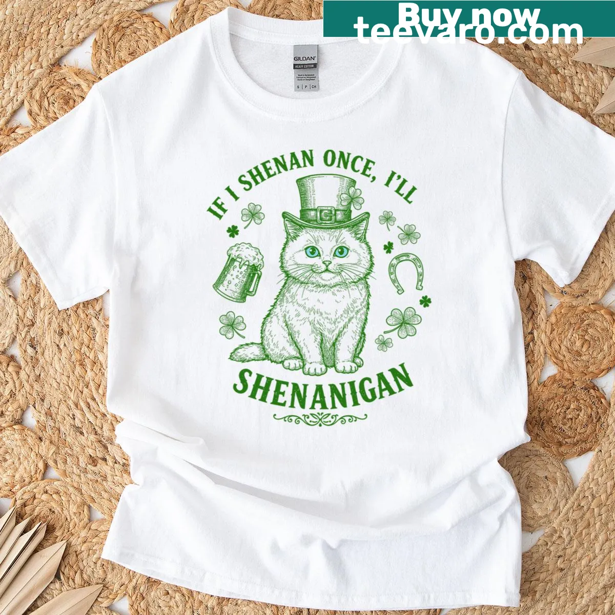 Funny cat-themed St. Patrick's Day t-shirt with clever pun — on a men's t-shirt