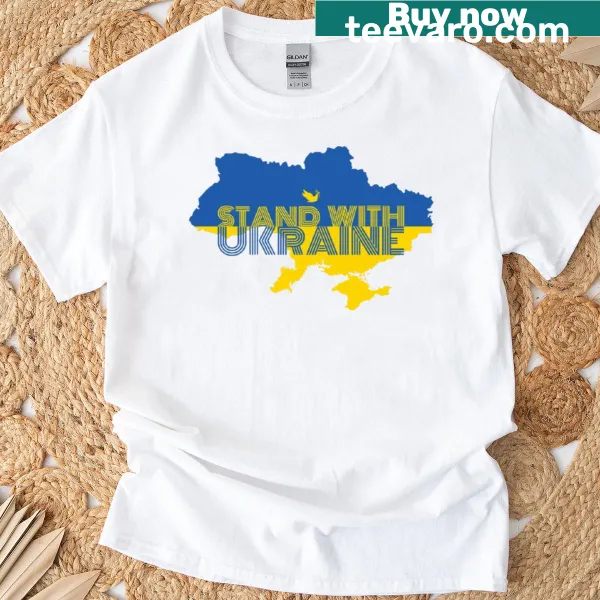 T-shirt with the phrase Stand With Ukraine in bold text
