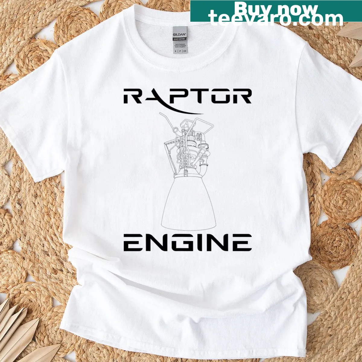Starship Raptor engine graphic T-shirt for space enthusiasts — on a men's t-shirt