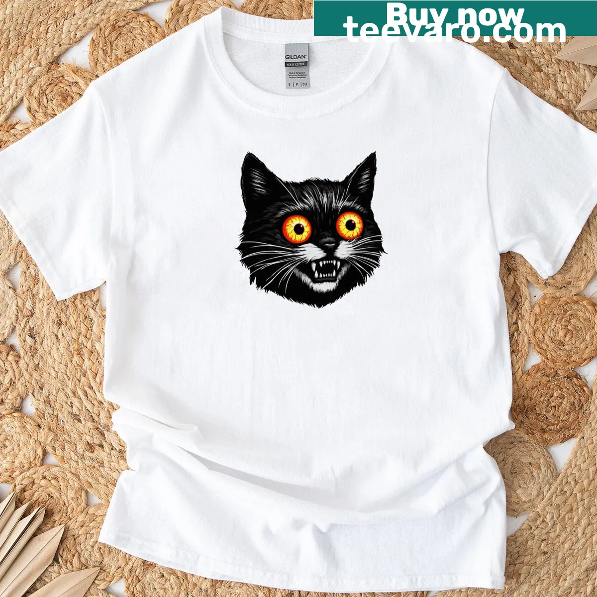 Funny T-shirt depicting a stressed cartoon cat — on a men's t-shirt
