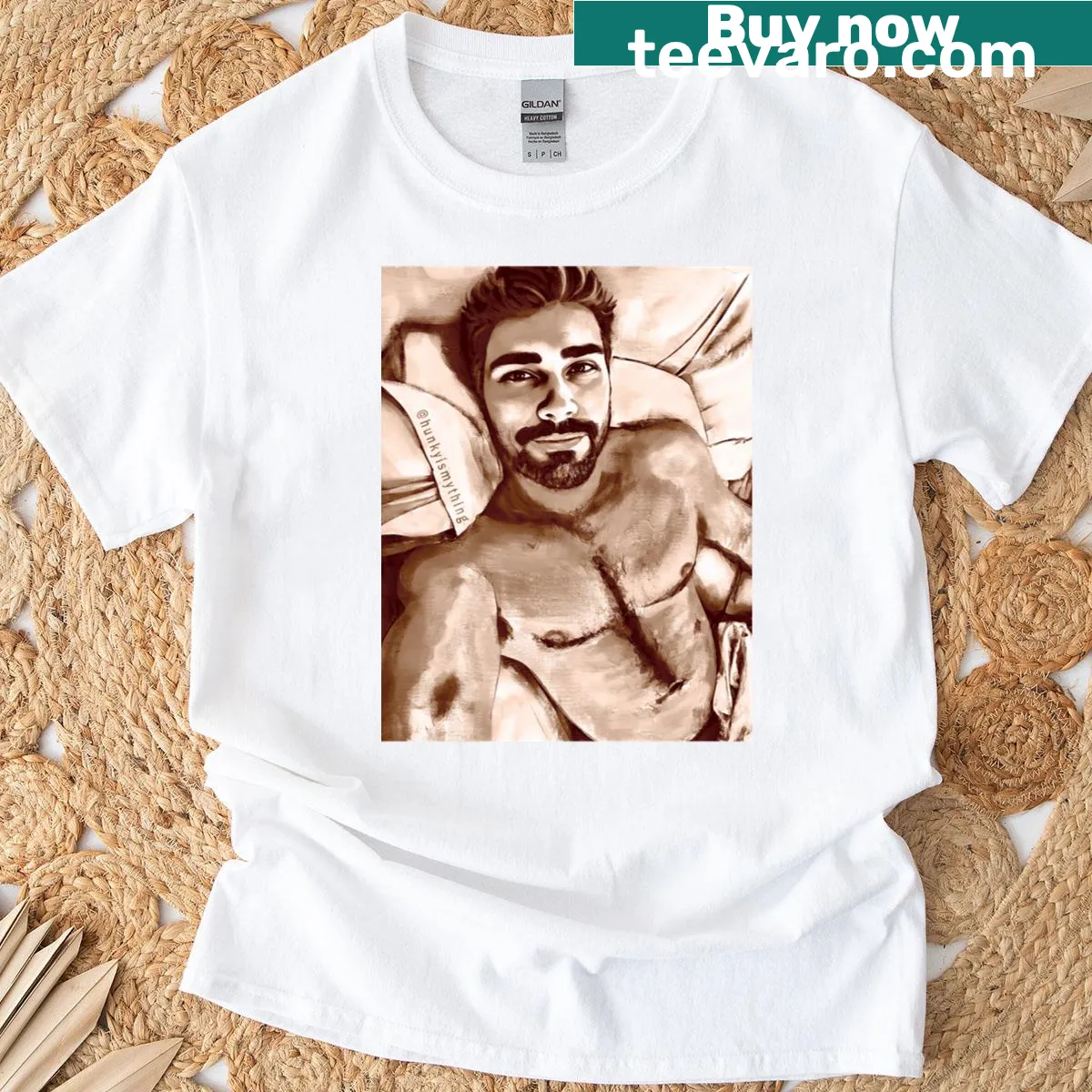 Humorous T-shirt with the phrase Sun Kissed But Barely Awake — on a men's t-shirt