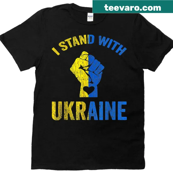 T-shirt with I Stand With Ukraine and American flag graphic