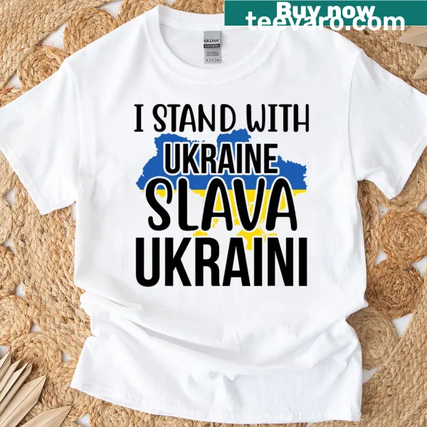 Ukrainian Flag t-shirt with the phrase I Stand With Ukraine