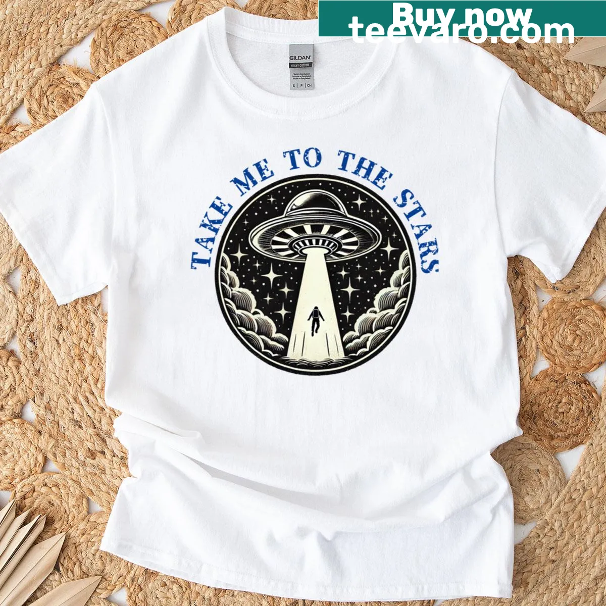 Celestial graphic design on a T-shirt inviting to explore the stars — on a men's t-shirt
