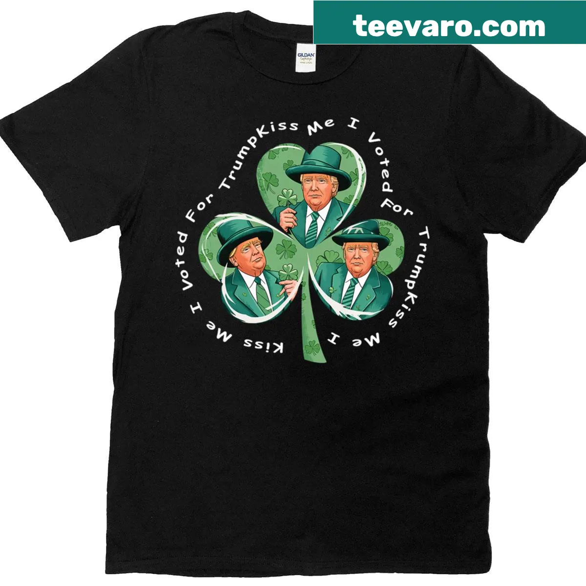 Funny St. Patrick's Day T-shirt with 'Kiss Me, I Voted For Trump' text — on a men's t-shirt