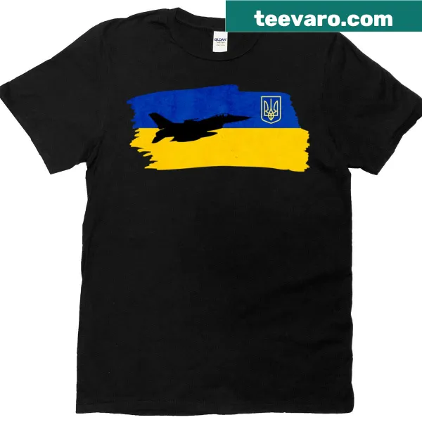 T-shirt showcasing Ukraine flag and F-6 jet fighter design