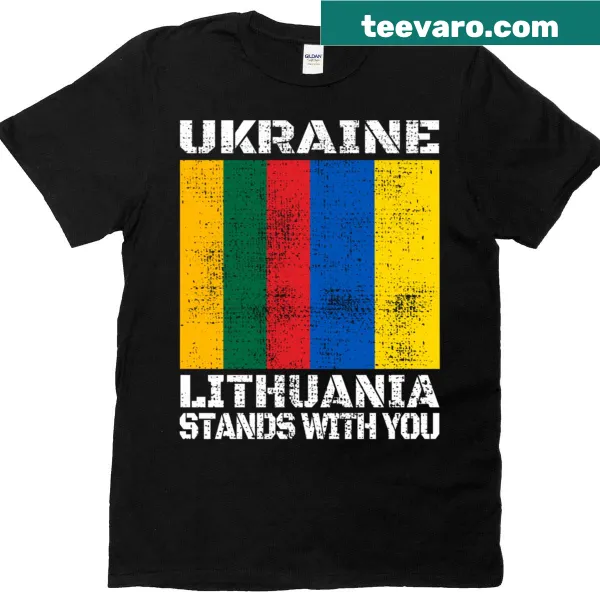 Supportive T-shirt featuring Ukraine and Lithuania flags