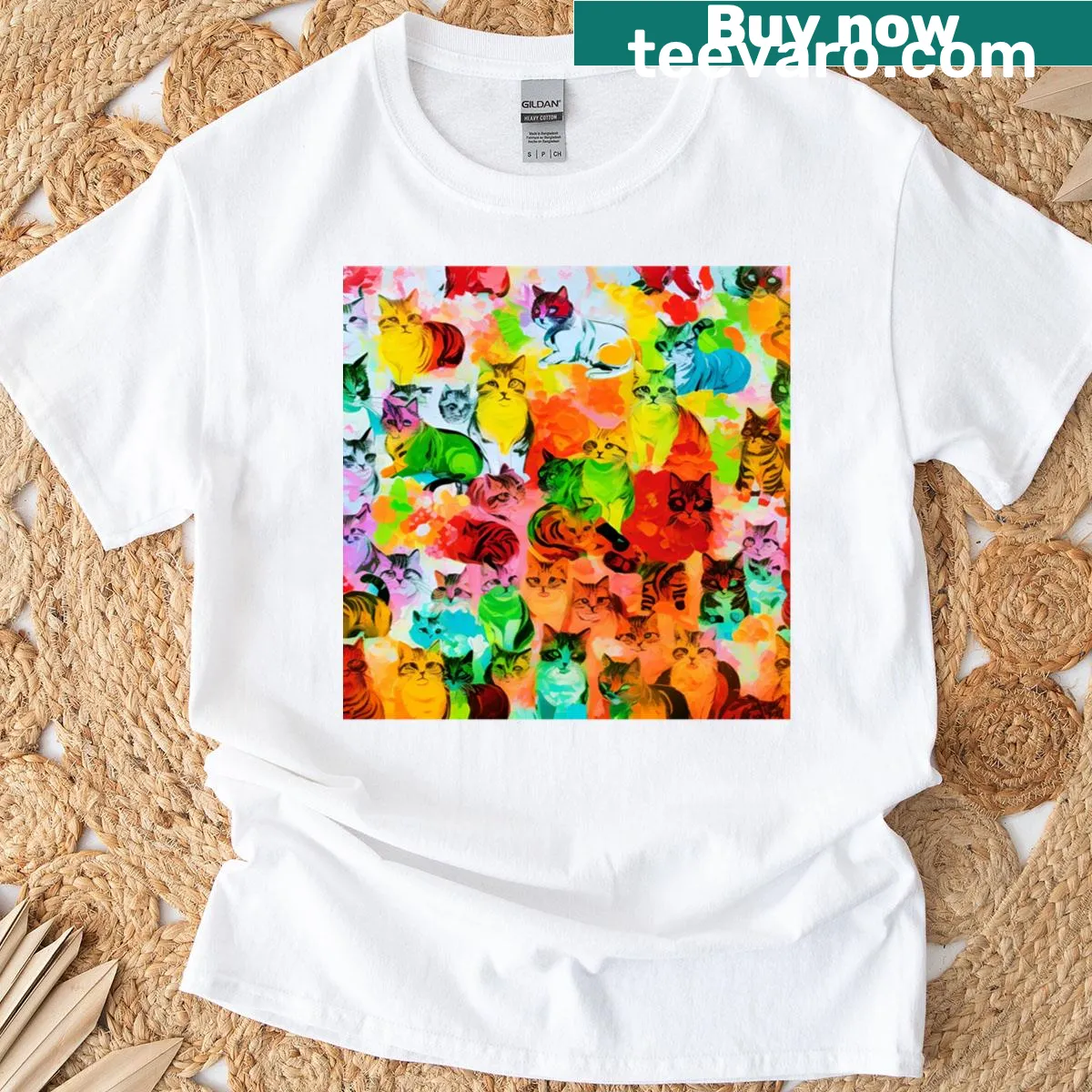 Vintage Cats T-shirt featuring illustrations of adorable cats. — on a men's t-shirt