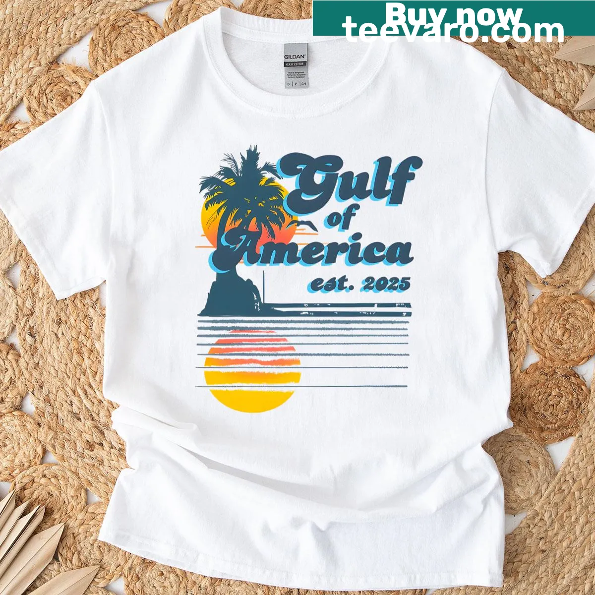 Vintage beach lovers t-shirt with Gulf of USA design. — on a men's t-shirt