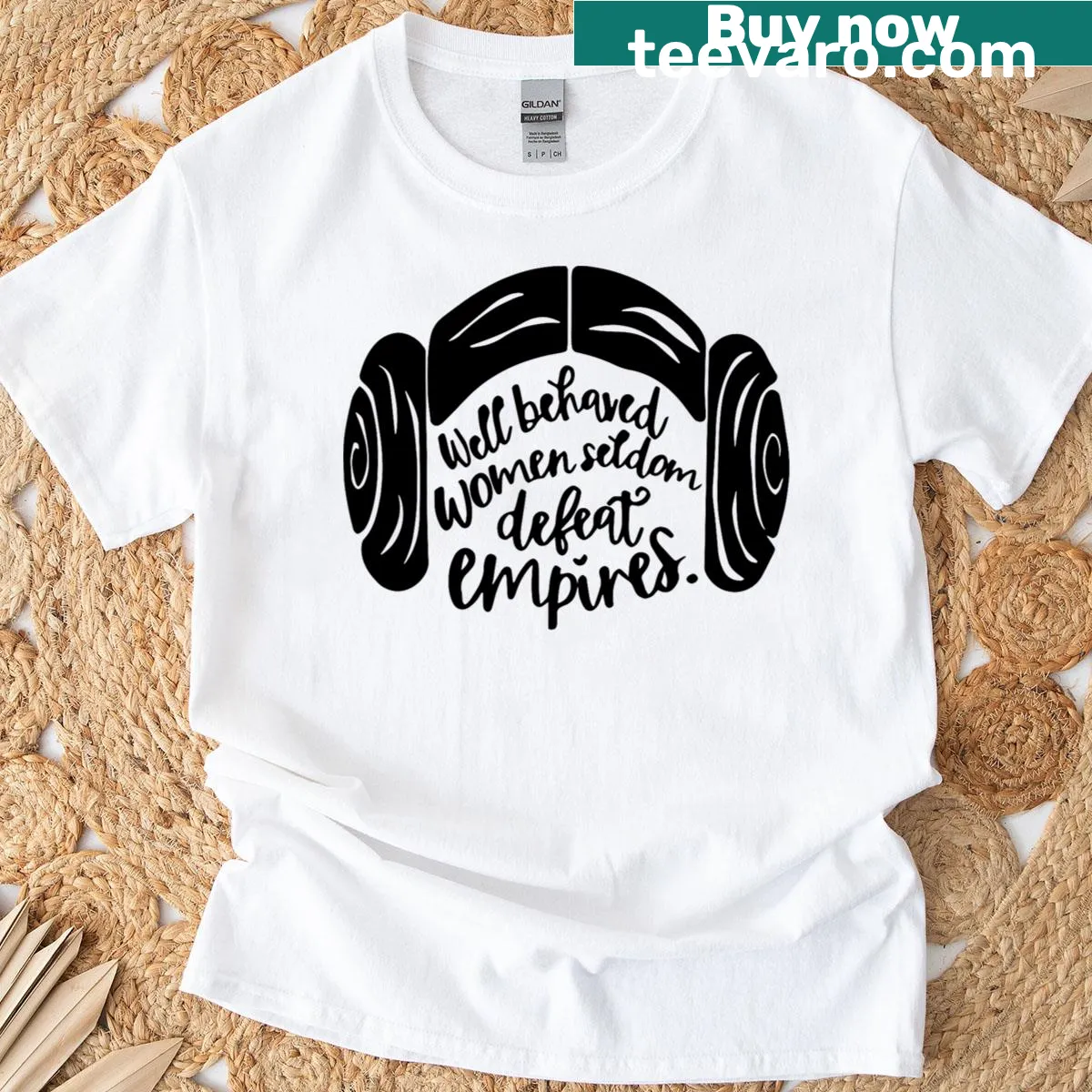 Typographic t-shirt with 'Well Behaved Seldom Defeat Empires' quote — on a men's t-shirt