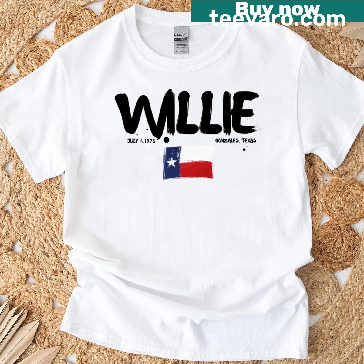 T-shirt commemorating July 4, 1976 with bold text — on a men's t-shirt