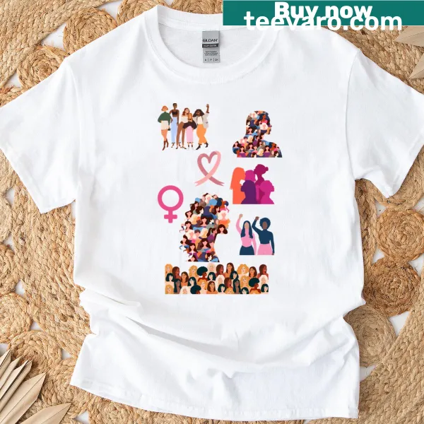 Illustrative women's empowerment collage T-shirt with empowering designs